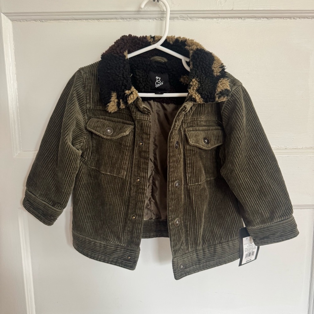 NWT Art Class Toddler Boy Green Corduroy Camo Sherpa Collar Jacket Size 2T